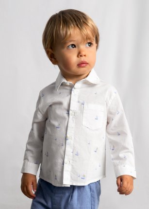 Camicia m/l lino Bco-barche 6-36 mesi | Mayoral