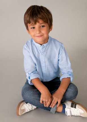 Camicia m/l c/coreana lino Celeste 2-9 anni | Mayoral