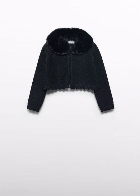 Cardigan in maglia colletto pellicciotto bambina