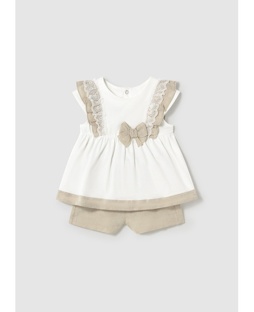 Completo pantaloncino e blusa lino neonata