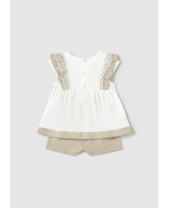 Completo pantaloncino e blusa lino neonata