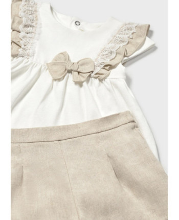 Completo pantaloncino e blusa lino neonata