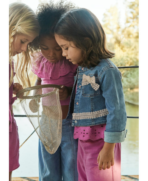 Giubbotto jeans dettagli pizzo bambina