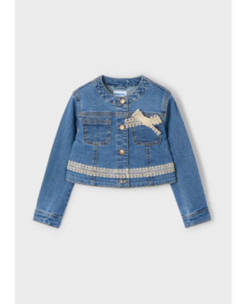Giubbotto jeans dettagli pizzo bambina
