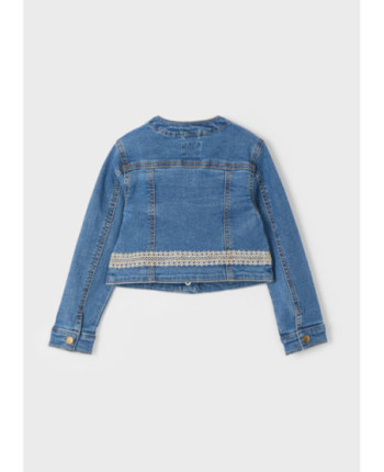 Giubbotto jeans dettagli pizzo bambina