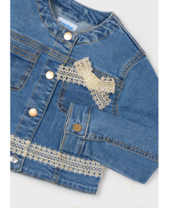 Giubbotto jeans dettagli pizzo bambina