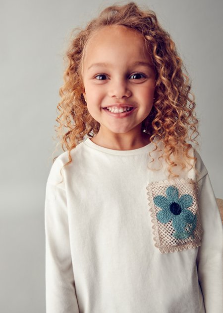 Maglietta tasca crochet bambina